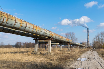 Fototapeta na wymiar Hot water pipelines