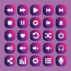 Colorful media player icons set, Multimedia, Audio control, vector illustration