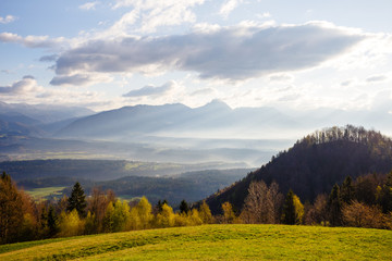 Fototapeta na wymiar Karawanken mountains in Jualian Alps, Slovenia