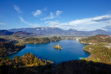 Naklejka na ściany i meble Panoramic view of Bled Lake, Slovenia