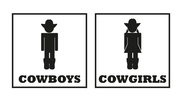 Cowboys and cowgirls vector toilet signs