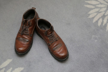Classic leather shoes of the groom the morning preparation of wedding ceremony.