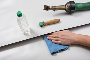 cleaning the PVC membrane before welding with hot air