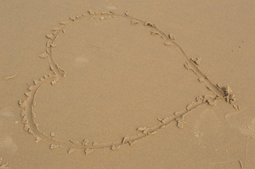 picture of a heart on the beach.