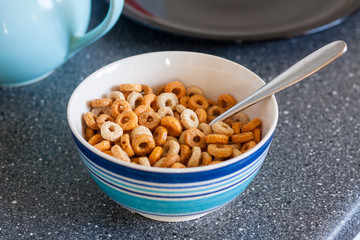 Multigrain hoops cereal in a bowl