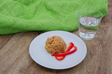 Buckwheat risotto with vegetable on a table