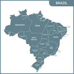 The detailed map of the Brazil with regions or states