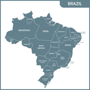 The Detailed Map Of The Brazil With Regions Or States