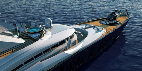 Extremely detailed and realistic high resolution 3D illustration of a luxury super yacht - obrazy, fototapety, plakaty