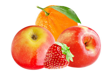  Fresh apple with orange and strawberry isolated on white