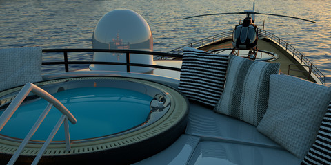 Extremely detailed and realistic high resolution 3D illustration of a luxury super yacht