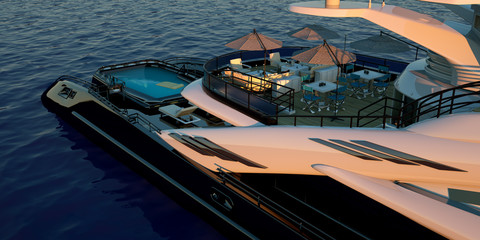Extremely detailed and realistic high resolution 3D illustration of a luxury super yacht - obrazy, fototapety, plakaty