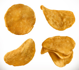 Naklejka premium Potato chips, 3d realistic vector icon set
