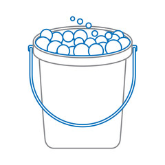 bucket with soap bubbles cleaning house vector illustration blue and gray line design