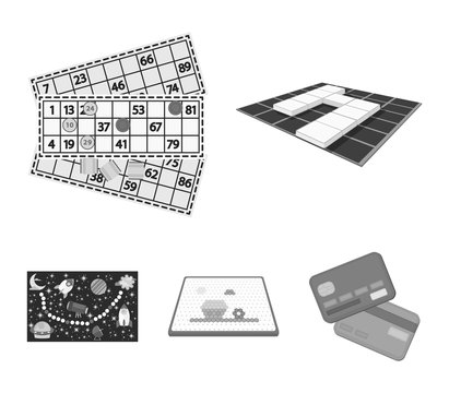 Board game monochrome icons in set collection for design. Game and entertainment vector symbol stock web illustration.