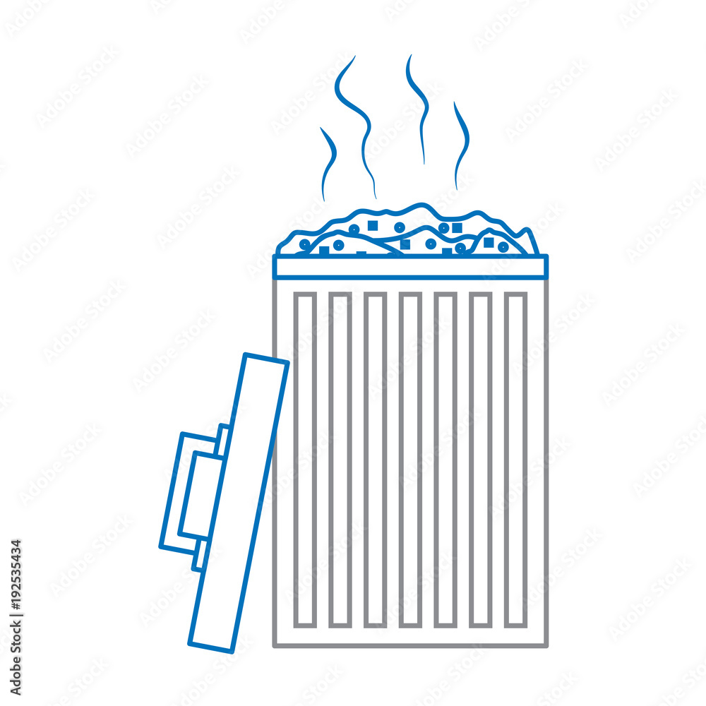 Poster open bin with garbage cap handle vector illustration blue and gray line design