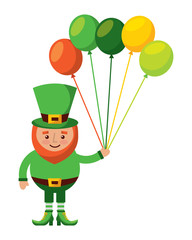 happy leprechaun holding bunch balloons decoration vector illustration