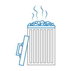 open bin with garbage cap handle vector illustration blue and gray line design