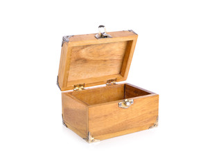 opened wooden chest on white background