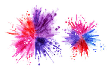 Watercolor explosion, hand drawing. Multicolored paint blots.