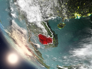 Sunset above Cambodia from space