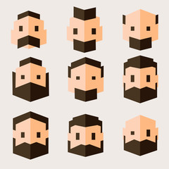 Fototapeta premium Set of characters in flat design. Men's heads in geometric flat style.