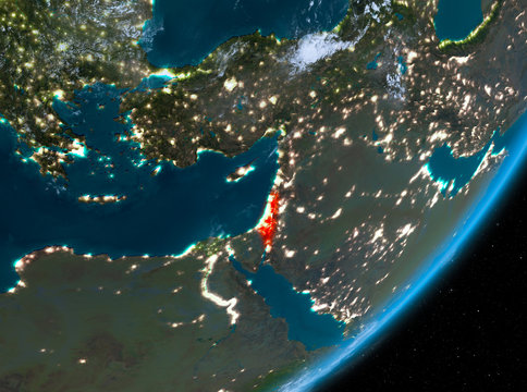 Orbit view of Israel at night