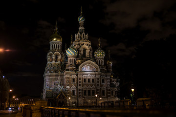 Fototapeta na wymiar Church of the Savior on Blood illuminated in the Evening, Saint Petersburg, Russia
