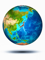Japan on Earth with white background