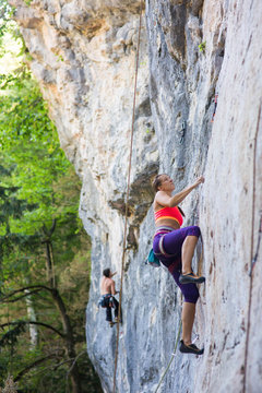 The girl climbs the rock, Russia, Guamka
