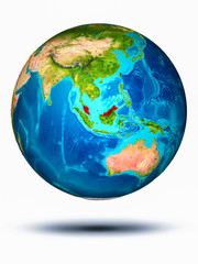 Malaysia on Earth with white background