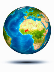 Burkina Faso on Earth with white background