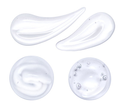 Set Of Transparent Face Gel Is Isolated On White. A Sample Of Cosmetics. Smear Gel For Face