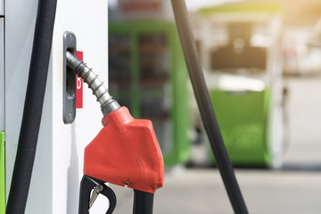 fuel pump closeup in  gas station