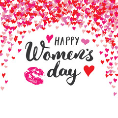 Happy Women's Day greeting card Hand lettering. Holiday grunge textured retro design vector illustration