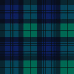 Black Watch Style Tartan Seamless Vector Pattern in Navy Blue, Green and Black. Trendy Fashion Print. Traditional Scottish Military Textile. Repeating Pattern Tile Swatch Included.
