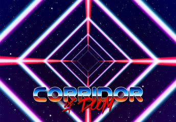 Neon tunnel in space with 80s styled lazer lines