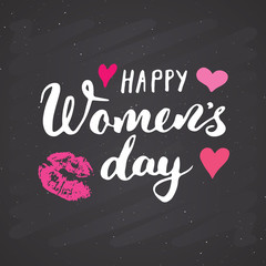 Happy Women's Day Hand letterings set. Holiday grunge textured retro design greeting cards vector illustration on chalkboard background