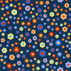 Seamless pattern with colorful flowers on blue. Vector