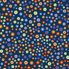 Seamless pattern with colorful flowers on blue. Vector