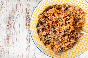 Red rice, lentils and butternut squash with carrot and quinoa in