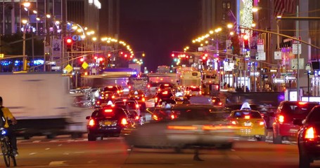 New York Traffic Manhattan at night NYC. Street perspective. 4K UHD Timelapse.