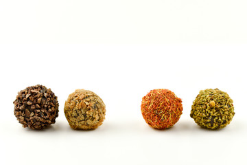 Chocolate candies on white background