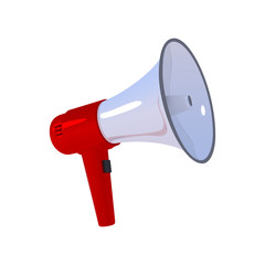 Megaphone. Red with a white bullhorn. Loudspeaker isolated on a white background Vector illustration
