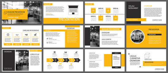 Fototapeta na wymiar Yellow presentation templates and infographics elements background. Use for business annual report, flyer, corporate marketing, leaflet, advertising, brochure, modern style.