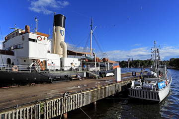 Stockholm, Sweden - Museifartygen - marine museum exhibiting Swedish historical ships - lightship...
