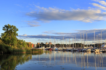 Stockholm, Sweden - Djurgarden Island - view from the Prince Eugens Waldemarsudde park on the Kvarnholmen district - obrazy, fototapety, plakaty