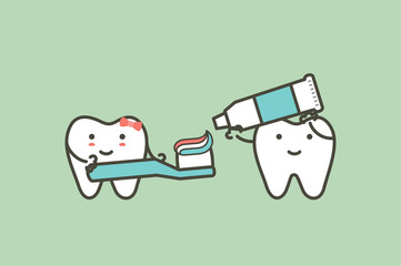 healthy couples tooth are brushing teeth, girl is holding toothbrush and boy squeezing toothpaste