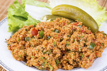 Traditional delicious Turkish foods; bulgur salad (Kisir)