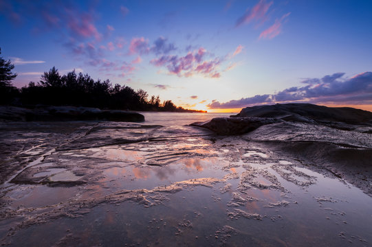 beautiful view of sunset seascape at Kudat, SAbah Malaysia. image may contain soft focus and blur due to long expose.